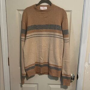 Jantzen Tan and Cream Striped Crewneck Sweater